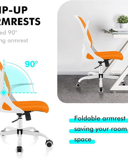 KERDOM Office Chair, Ergonomic Desk Chair, Breathable Mesh Computer Chair, Comfy Swivel Task Chair with Flip-up Armrests and Adjustable Height - LeafyLoom
