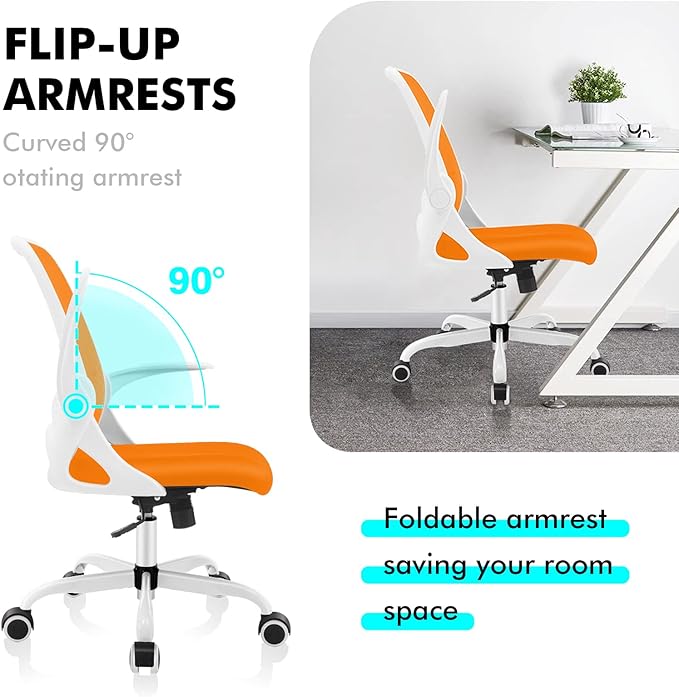 KERDOM Office Chair, Ergonomic Desk Chair, Breathable Mesh Computer Chair, Comfy Swivel Task Chair with Flip-up Armrests and Adjustable Height - LeafyLoom