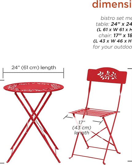 Alpine Corporation Indoor/Outdoor 3-Piece Bistro Set Folding Table and Chairs Patio Seating, Red - LeafyLoom