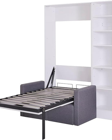 Merax Twin Size Murphy Bed Wallbed with Sofa and Side Storage Shelves,Space Saving,for Guest Living Room - LeafyLoom