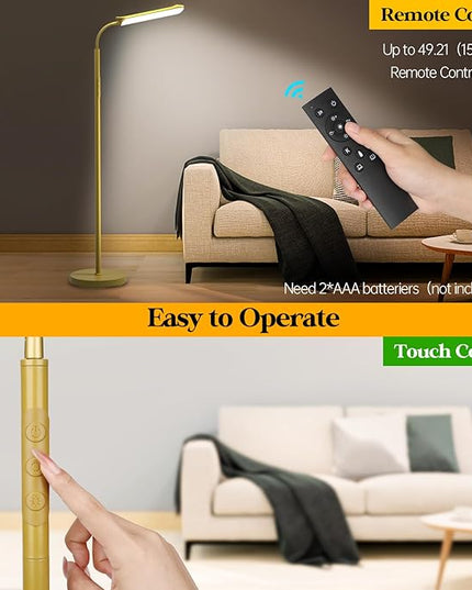 LED Floor Lamp, 18W Super Bright Floor Lamp for Living Room, Adjustable Stepless Colors & Brightness Gooseneck Standing Lamp, Eye Caring Reading Light with Remote& Touch Control for Bedroom Office - LeafyLoom