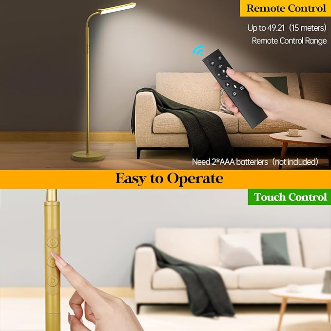 LED Floor Lamp, 18W Super Bright Floor Lamp for Living Room, Adjustable Stepless Colors & Brightness Gooseneck Standing Lamp, Eye Caring Reading Light with Remote& Touch Control for Bedroom Office - LeafyLoom
