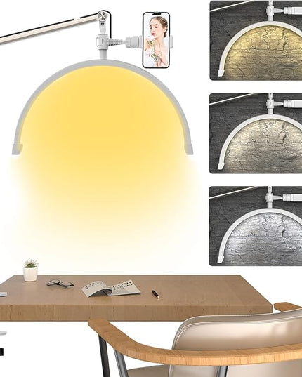 Half Moon Light Lamp for Lashes, Upgraded Stable Stand, Lash Lamp for Eyelash Extensions, Esthetician Light Eyelash Lamp with Phone Holder for Tattoo Artists, Nail Tech, Makeup,Skincare - LeafyLoom