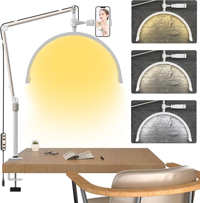 Half Moon Light Lamp for Lashes, Upgraded Stable Stand, Lash Lamp for Eyelash Extensions, Esthetician Light Eyelash Lamp with Phone Holder for Tattoo Artists, Nail Tech, Makeup,Skincare - LeafyLoom