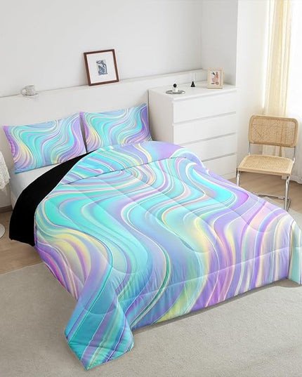 Pastel Rainbow Comforter Set with Pillowcase Abstract Wave Stripes 3D Printed Designs 2 Piece Bedroom Duvet Set Psychedelic Girl Bed Down Comforter for Kids Women Dorm Room (Twin,Coulourful Marble) - LeafyLoom