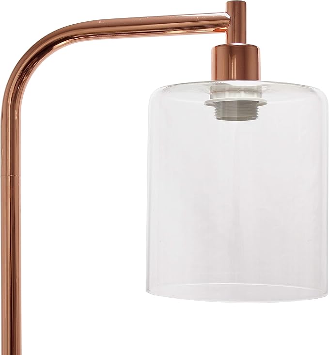 Simple Designs LF1036-RGD Antique Style Industrial Iron Lantern Floor Lamp with Glass Shade, Rose Gold - LeafyLoom