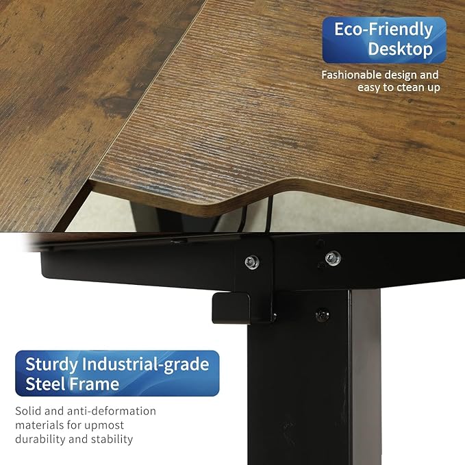 Adjustable Height L-Shaped Electric 59 Inch Sit-Stand Computer Desk with 3 Splice Boards, Lockable Casters-Ideal for Home Office, 59Inch, Rustic Brown - LeafyLoom