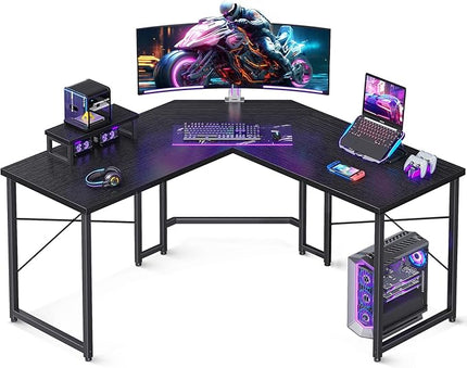 Casaottima L Shaped Gaming Desk with Monitor Stand, Corner Desk Gaming Table for Home Office, Computer Desk Sturdy Writing Workstation for Small Space, 51 inch, Black - LeafyLoom