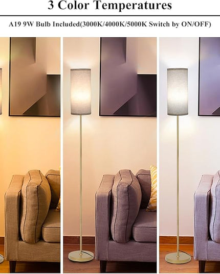 Boostarea Floor Lamp for Living Room with 3 Color Temperatures Bulb, Industrial Floor Lamps, Gold Classic Tall Lamp for Office, Standing Lamps for Bedroom, Kids Room, Reading(9W LED Bulb, Linen Shade) - LeafyLoom