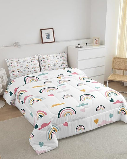 Erosebridal Kids Rainbow Bedding Set, Girly Love Heart Comforter Set Twin Size Cartoon Rainbow Cloud Duvet Sets for Girls Boys Women Bedroom Decor, Soft Microfiber Down Comforter 2 Pieces,Colorful - LeafyLoom