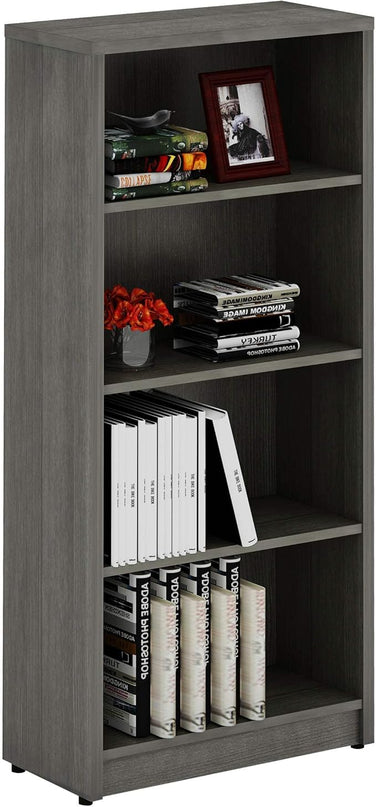 Sunon 4 Shelf Wood Bookcase Freestanding Display Shelf Adjustable Layers Bookshelf for Home Office Library Small Narrow Space (Grey, 4-Layers) - LeafyLoom
