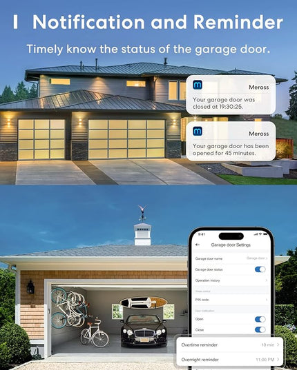 Smart Garage Door Opener Remote with External Antenna, Up to 3 Single Doors, Compatible with Apple HomeKit, Amazon Alexa,SmartThings, Google Assistant meross