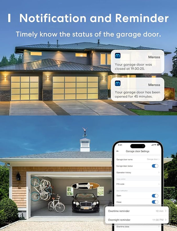Smart Garage Door Opener Remote with External Antenna, Up to 3 Single Doors, Compatible with Apple HomeKit, Amazon Alexa,SmartThings, Google Assistant meross