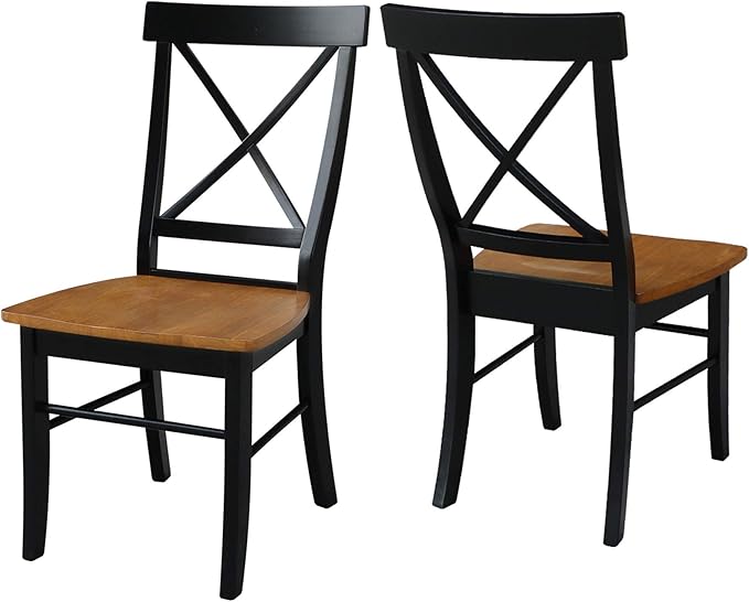 International Concepts X- Back Chair with Solid Wood Seat, Black/Cherry - LeafyLoom