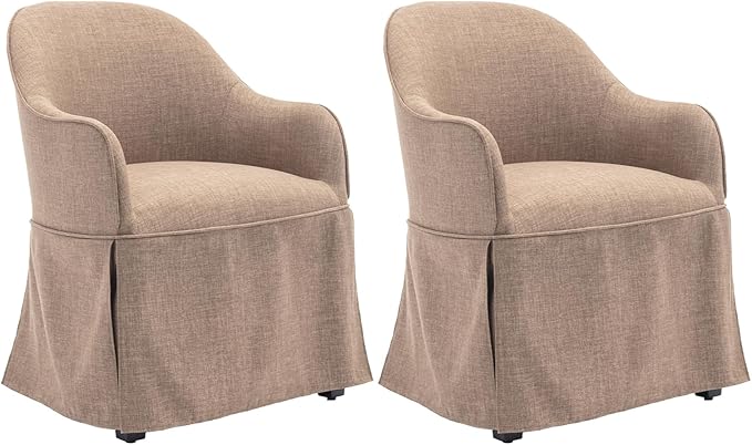 COLAMY Modern Accent Dining Chair Set of 2, Barrel Accent Armchair, 20 Inch Dining Chair with Cover, Chair with Back for Kitchen,Dining Room,Camel - LeafyLoom