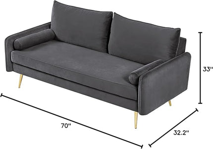 Kent Modern Sofa, European Style Velvet Living Room Furniture with Tapered Legs, Vintage Flair, and Sleek Design, Grey - LeafyLoom