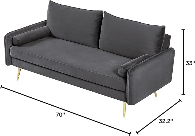 Kent Modern Sofa, European Style Velvet Living Room Furniture with Tapered Legs, Vintage Flair, and Sleek Design, Grey - LeafyLoom