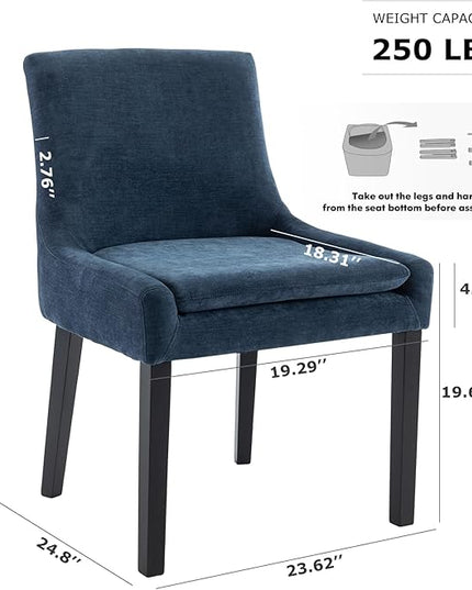 COLAMY Modern Dining Chairs Set of 4, Upholstered Corduroy Accent Side Leisure Chairs with Mid Back and Wood Legs for Living Room/Dining Room-Blue - LeafyLoom