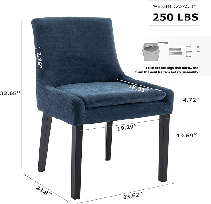 COLAMY Modern Dining Chairs Set of 4, Upholstered Corduroy Accent Side Leisure Chairs with Mid Back and Wood Legs for Living Room/Dining Room-Blue - LeafyLoom