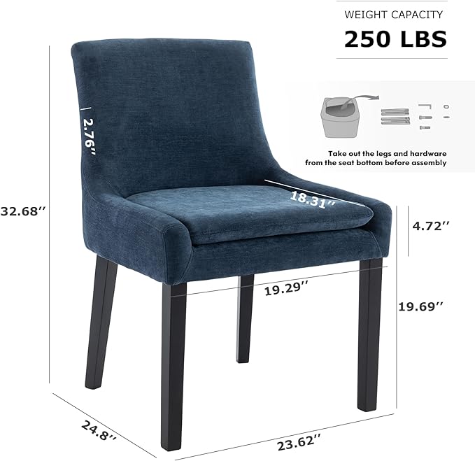 COLAMY Modern Dining Chairs Set of 2, Upholstered Corduroy Accent Side Leisure Chairs with Mid Back and Wood Legs for Living Room/Dining Room-Blue - LeafyLoom