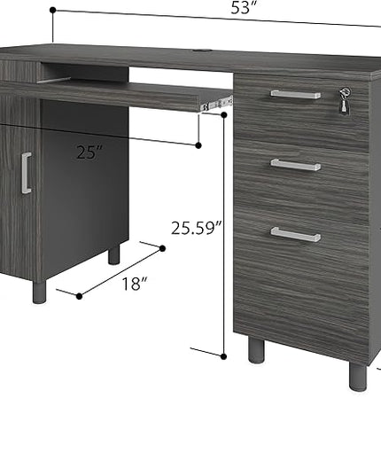 Modern Design By Crafts & comfort Venice Computer Desk - Office Desk with 3 Drawers & CPU Storage Cabinet - Laptop Workstation with Keyboard Tray & Cable Hole - Home & Office Supplies -Slate/Black - LeafyLoom