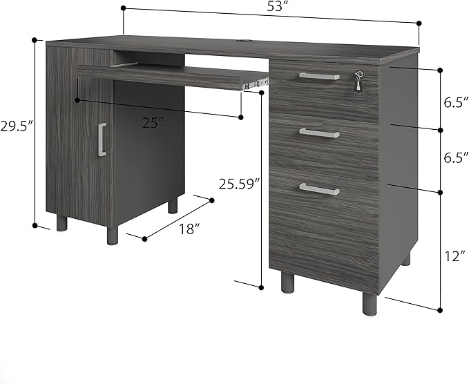 Modern Design By Crafts & comfort Venice Computer Desk - Office Desk with 3 Drawers & CPU Storage Cabinet - Laptop Workstation with Keyboard Tray & Cable Hole - Home & Office Supplies -Slate/Black - LeafyLoom