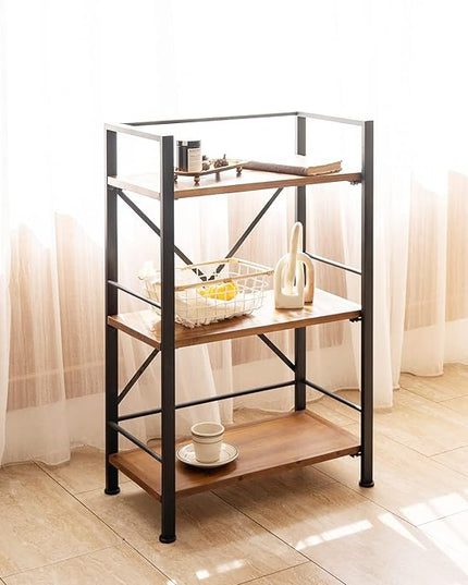Rustic Bookshelf, 3 Tier Real Wood Bookshelf, Metal Book Shelf for Storage, Black Bookcase, 12.6" D x 23.62" W x 36.61" H - LeafyLoom