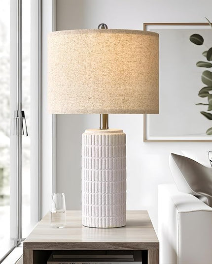 PoKat 23" Table Lamp, Farmhouse Bedside Lamps for Bedroom Set of 2, Ceramic End Table Lamps for Living Room, Traditional Nightstand Desk Lamps, Frosted White Lamps, Medium - LeafyLoom