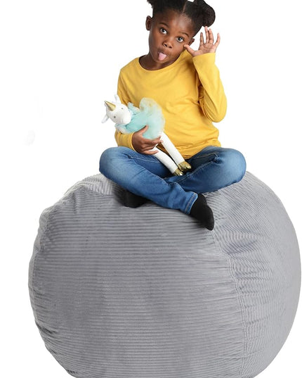 Creative QT Stuff ’n Sit Extra Large 38’’ Bean Bag Storage Cover for Stuffed Animals & Toys, Giant Beanbag Chair for Plush, Toddler & Kids Rooms Bedroom Organizer, Light Gray Corduroy - LeafyLoom