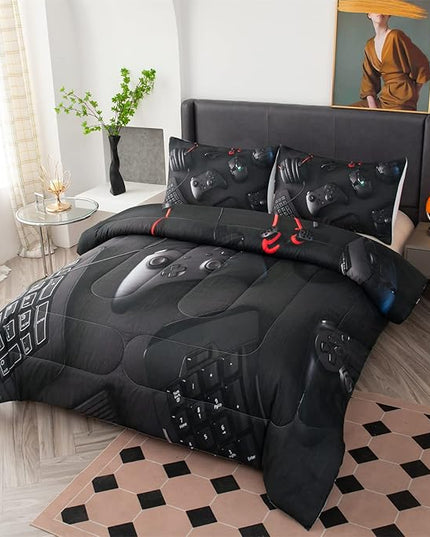 Gamer Queen Size Comforter Set for Boys Girls Kids 3D Gaming Lightweight Microfiber Quilts Video Game Bedding Sets Room Decor (Color 1,Queen) - LeafyLoom