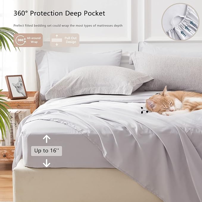 UNILIBRA Bed in a Bag King Size 7 Pieces - Grey King Comforter Set Soft for All Seasons - Cationic Dyeing Bedding Comforter Sets with Comforter, Flat Sheet, Fitted Sheet, Pillowcases & Shams - LeafyLoom