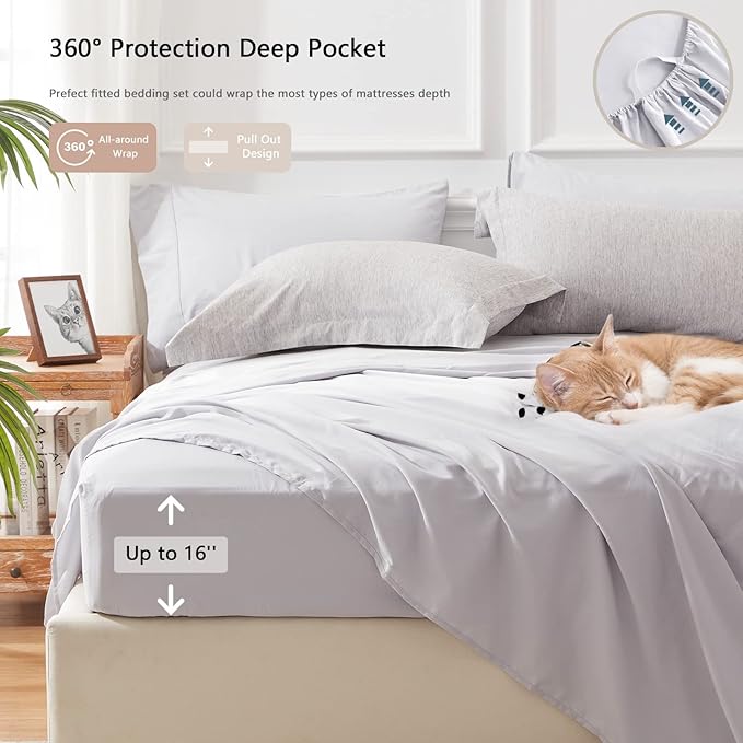 UNILIBRA Queen Comforter Set 7 Pieces Bed in a Bag - Grey Queen Soft Bedding Set for All Seasons - Cationic Dyeing Bed Comforter Sets with Comforter, Flat Sheet, Fitted Sheet, Pillowcases & Shams - LeafyLoom