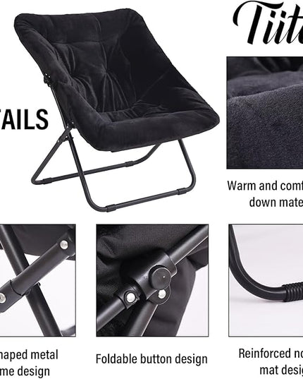 Tiita Comfy Saucer Chair, Soft Faux Fur Oversized Folding Accent Chair, Lounge Lazy Chair for Kids Teens Adults, Metal Frame Moon Chair for Bedroom, Living Room, Dorm Rooms - LeafyLoom