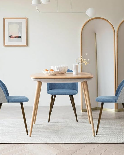FurnitureR Upholstered Fabric Dining Chair Mid Back Armless with Wood Legs for Home Kitchen Bedroom Living Room, Set of 2, Blue/Grey - LeafyLoom