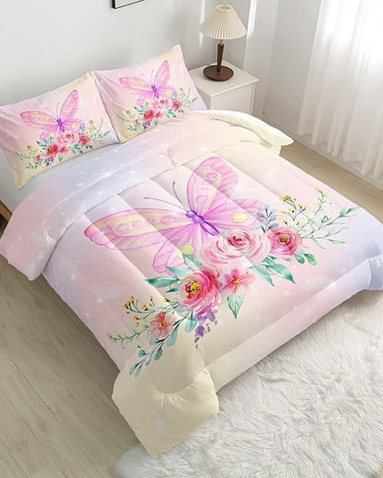 CVHOUSE Butterfly Comforter Sets King for Girls Women,Butterfly Bedding Sets King Set,Butterflies Bedspread,Butterfly Duvet,Butterfly Bed Set,Butterflies Quilt Set 3 Pcs 1 Comforter and 2 Pillowcases - LeafyLoom