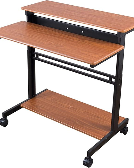 Stand Up Desk Store Rolling Adjustable Height Two Tier Standing Desk Computer Workstation (Black Frame/Teak Top, 40" Wide) - LeafyLoom