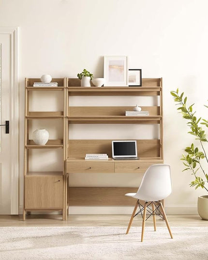 Modway 2-Piece Home Office Desk and Bookshelf Display Case in Oak - LeafyLoom