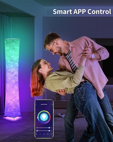 chiphy Floor Lamp, RGB 52'' Standing Lamps, 7 Colors Changing and Dimmable LED Bulbs, Remote Control and White Fabric Shade, Modern for Bedroom, Living Room and Play Room - LeafyLoom