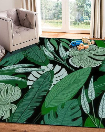 Soft Kids Play Area Rugs 3D Home Jungle Palm Leaf Seamless Ttropical Palm Leaves Design for Printing Plush Rugs Non Slip Shaggy Carpets for Kids' Bedroom Classroom Playroom Nursery Décor - LeafyLoom
