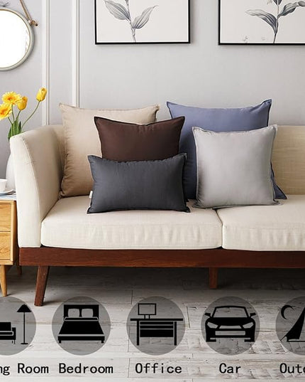 Jeanerlor Natural Cotton Linen Decorative Lumbar Throw Pillow Case Dark Grey Cushion Cover with Twin Needles Stitch on Edge,for Office/Coffee Shop 12"x20" 2 pack - LeafyLoom
