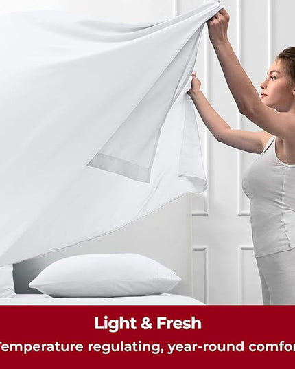 Mellanni Twin XL Sheets Set - 3 PC Iconic Collection Bedding Sheets & Pillowcases - Hotel Luxury, Extra Soft, Cooling Bed Sheets - Deep Pocket up to 16 inch (Twin Extra Long, White) - LeafyLoom