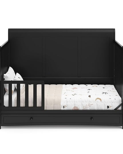 Graco Asheville 4-in-1 Convertible Crib with Drawer (Black) – GREENGUARD Gold Certified, Crib with Drawer Combo, Full-Size Nursery Storage Drawer, Converts to Toddler Bed, Daybed and Full-Size Bed - LeafyLoom