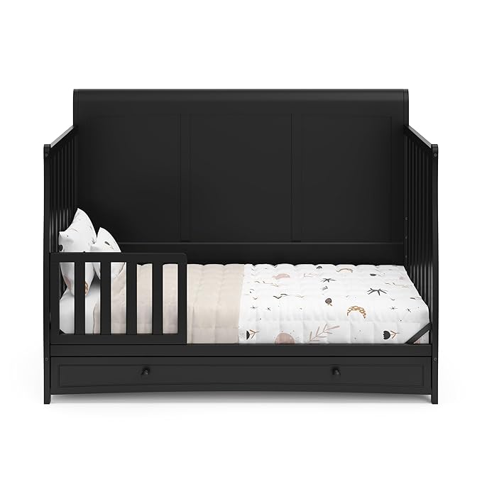 Graco Asheville 4-in-1 Convertible Crib with Drawer (Black) – GREENGUARD Gold Certified, Crib with Drawer Combo, Full-Size Nursery Storage Drawer, Converts to Toddler Bed, Daybed and Full-Size Bed - LeafyLoom