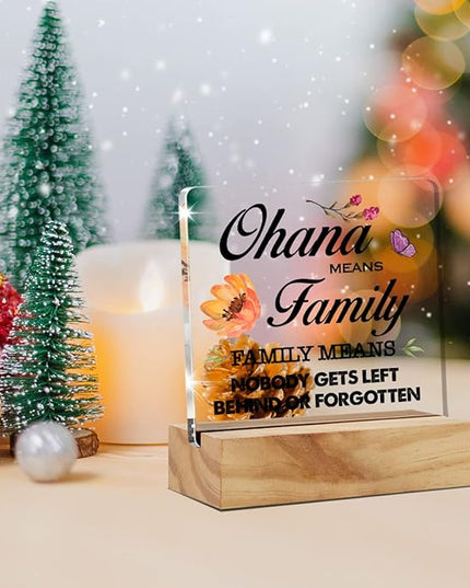 Family Quote Ohana Means Family Desk Decor Acrylic Desk Sign Acrylic Plaque Home Office Living Room Desk Shelf Decoration Gift 4.7"x4.7" - LeafyLoom