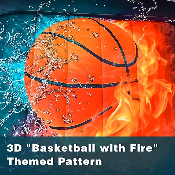 Andency Basketball Comforter Twin(66x90 Inch), 2 Pieces(1 Basketball Comforter, 1 Pillowcase) Sport Microfiber Basketball Comforter Set Bedding Set for Kids Boys Teens - LeafyLoom