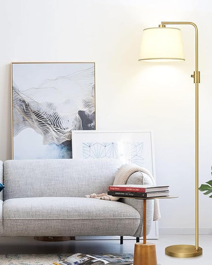 【Upgraded】 Dimmable Floor Lamp, 1000 Lumens LED Edison Bulb Included, Arc Floor Lamps for Living Room Modern Standing Lamp with Shade, Tall Lamps for Living Room Bedroom Office Dining Room - Gold - LeafyLoom
