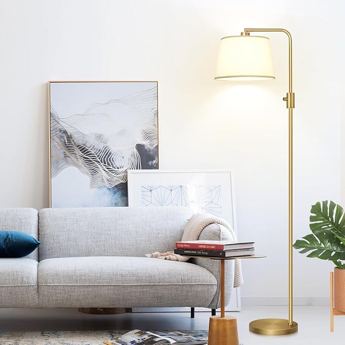 【Upgraded】 Dimmable Floor Lamp, 1000 Lumens LED Edison Bulb Included, Arc Floor Lamps for Living Room Modern Standing Lamp with Shade, Tall Lamps for Living Room Bedroom Office Dining Room - Gold - LeafyLoom
