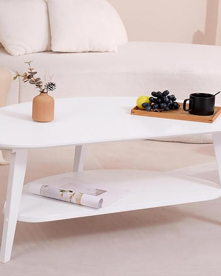 Mid Century Modern Coffee Table with Storage Shelf, Large Oval Coffee Table for Living Room 41.5" W x 22'' D x 18 H 100% Solid Wood Table for House Apt Desktop Thickness 0.8'' Super Sturdy - LeafyLoom