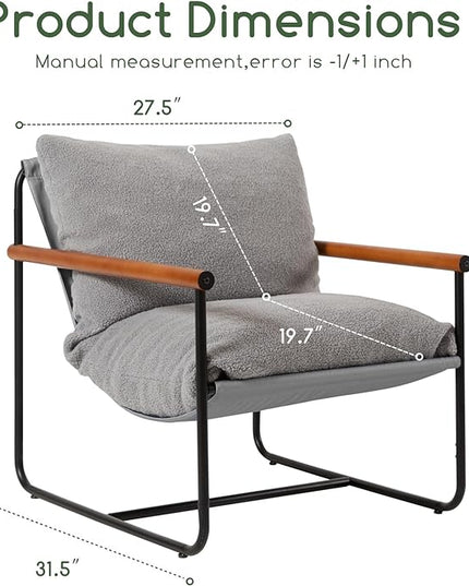 HIGOGOGO Modern Accent Chair, Living Room Chair with Wood Armrests, Shredded Foam Cushion, and Sturdy Metal Frame Reading Chair, Dark Grey - LeafyLoom