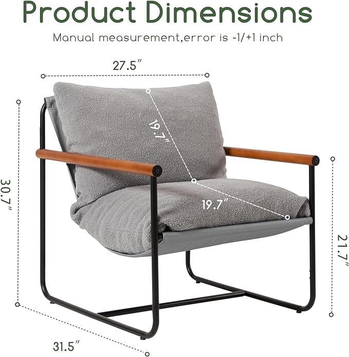 HIGOGOGO Modern Accent Chair, Living Room Chair with Wood Armrests, Shredded Foam Cushion, and Sturdy Metal Frame Reading Chair, Dark Grey - LeafyLoom
